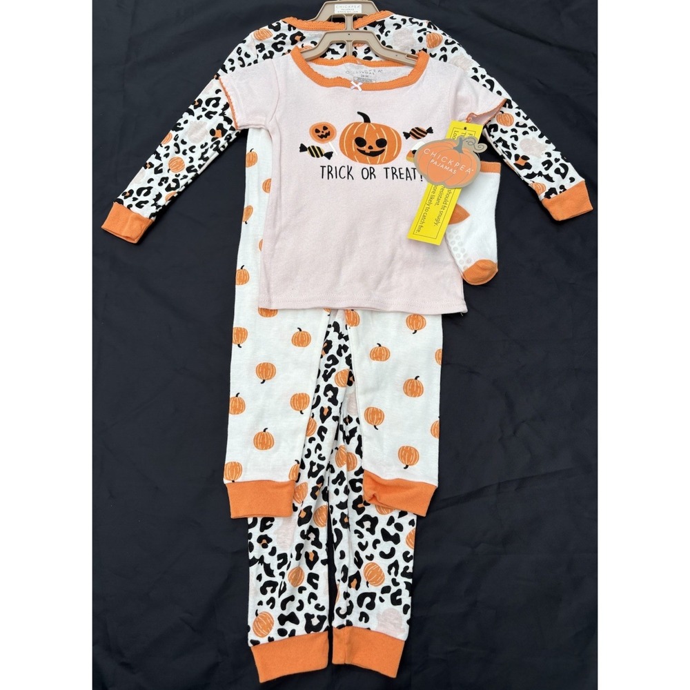 Chick Pea Girls Halloween Pajama Set 5 Pc Pumpkins Bats Pink Orange 24M NWT